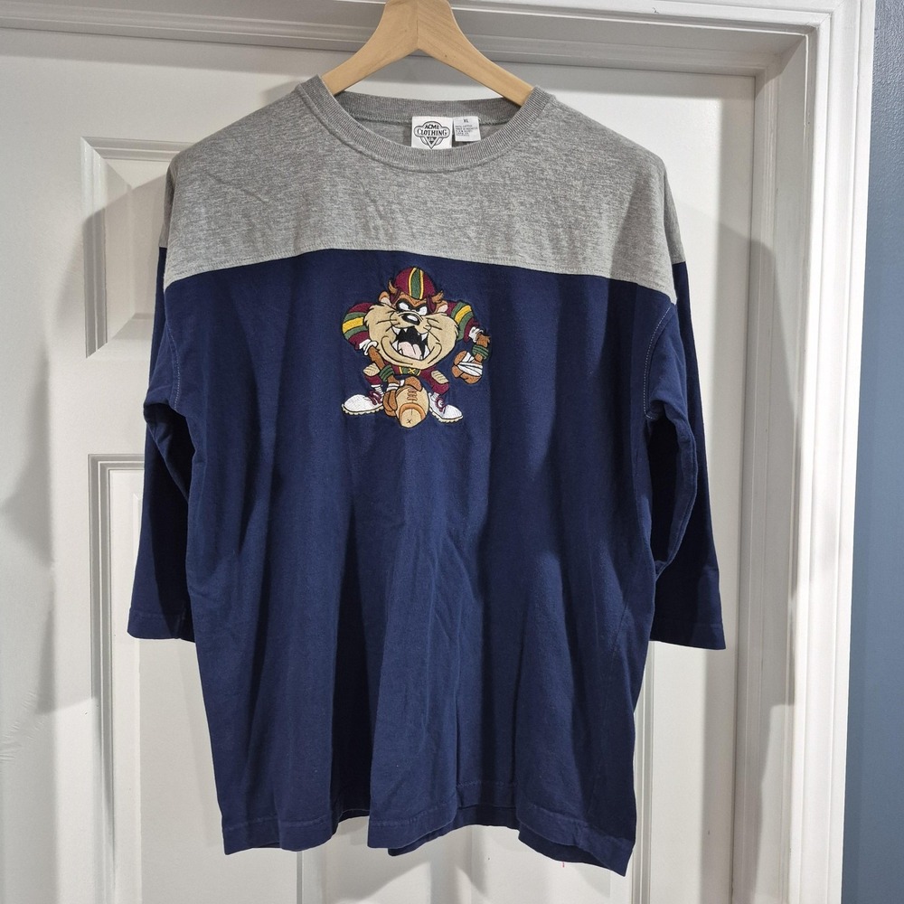 Vintage Looney Tunes Tasmanian Devil‎ Shirt Mens XL Blue Taz Football Acme 90s